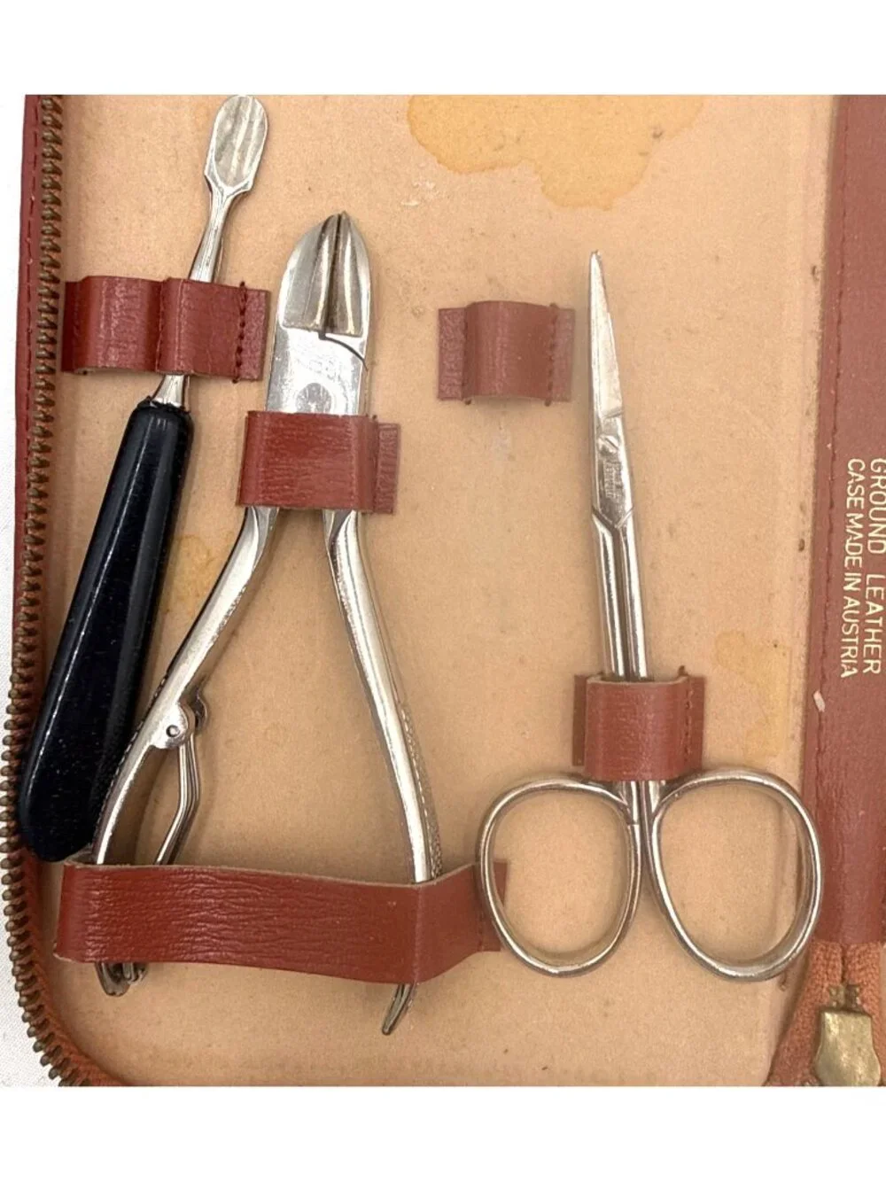 Vtg Manicure Set With Tools Made In Austria File Scissors Clippers & Pushers Fil